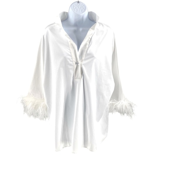 Tuckernuck | NEW White Feather Willow Three-quarter Blouse Size L - Picture 4 of 11